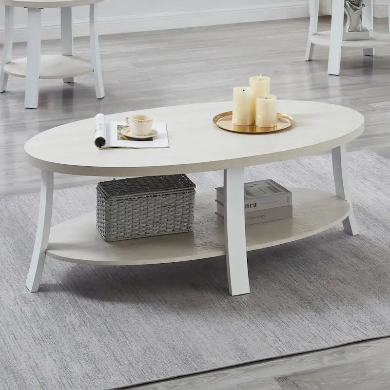 Contemporary Oval Wood Shelf Coffee Table