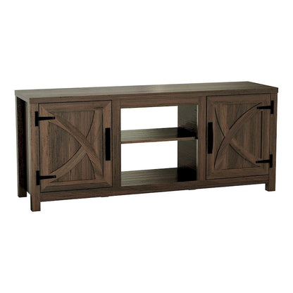 58 Rustic Walnut Barn Door Wood Console TV Stand for TV's up to 65 - 58 inches in width