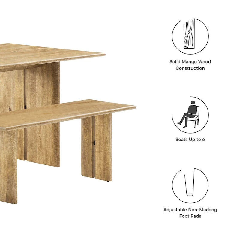 Amistad 60 Wood Dining Table and Bench Set