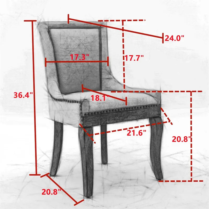 Ultra Side Dining Chair,Thickened Fabric Chairs w/Solid Wood Legs,2PCS