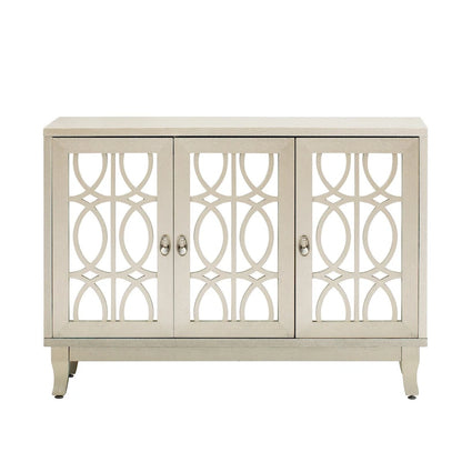 Sideboard Buffet Cabinet with 3 Mirrored Glass Doors and Silver Handle - 47.2L x 15.6W x 33.9H
