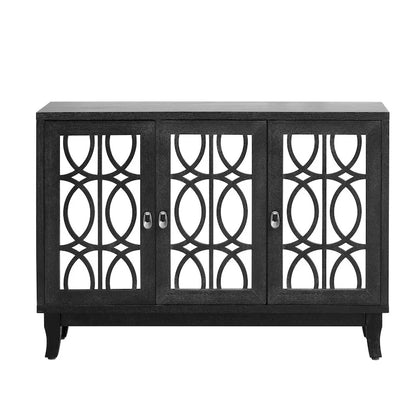 Sideboard Buffet Cabinet with 3 Mirrored Glass Doors and Silver Handle - 47.2L x 15.6W x 33.9H