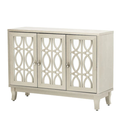 Sideboard Buffet Cabinet with 3 Mirrored Glass Doors and Silver Handle - 47.2L x 15.6W x 33.9H