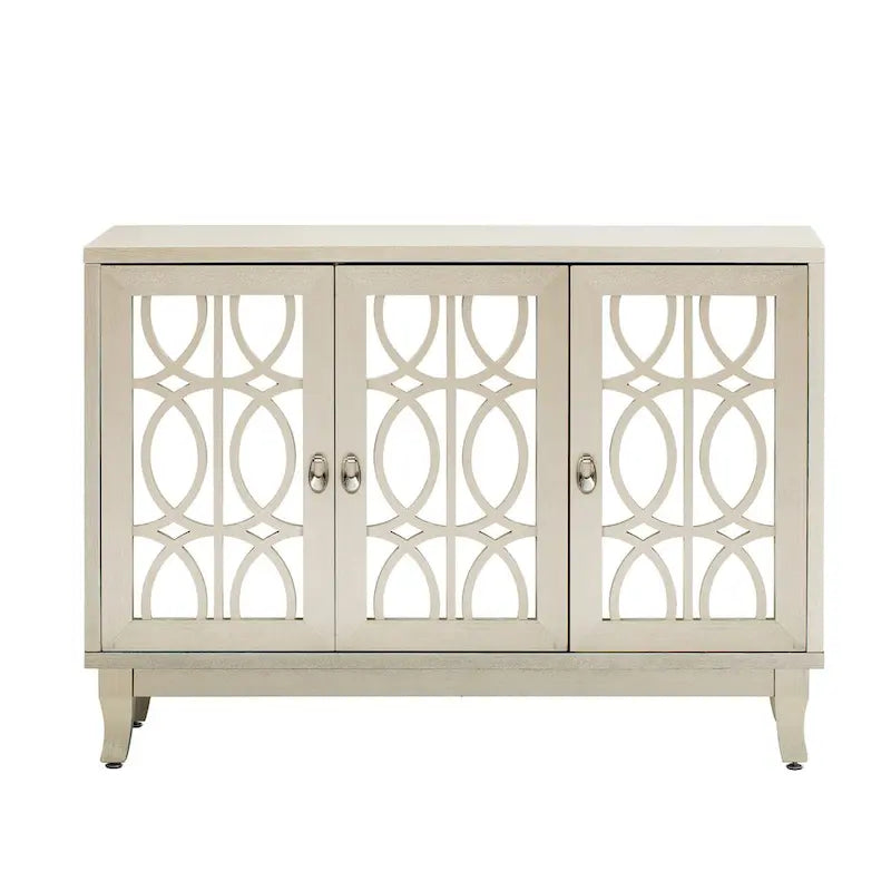 Sideboard Buffet Cabinet with 3 Mirrored Glass Doors and Silver Handle - 47.2L x 15.6W x 33.9H