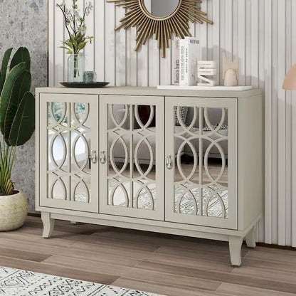 Sideboard Buffet Cabinet with 3 Mirrored Glass Doors and Silver Handle - 47.2L x 15.6W x 33.9H