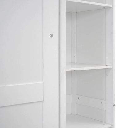 Full Size Wooden Murphy Bed Wall Bed with Shelves and LED Lights