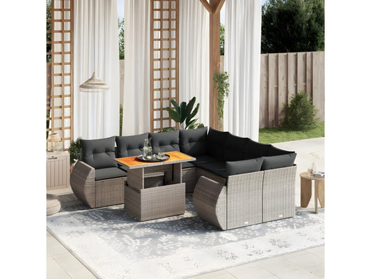 9-piece garden furniture set with grey resin wicker cushions 82753WVIE