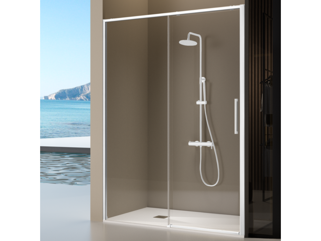 Parisianestop fixed shower screen with sliding door, matte white, 149-151.6 cm, 65688XCZN