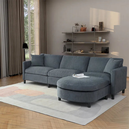 107.87 Sectional Sofa with Ottoman, Removable Cushions and Armrest Pockets, Dark Gray