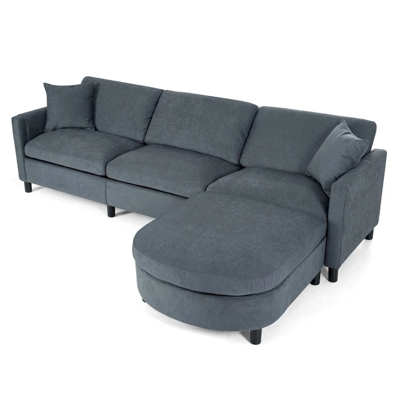 107.87 Sectional Sofa with Ottoman, Removable Cushions and Armrest Pockets, Dark Gray