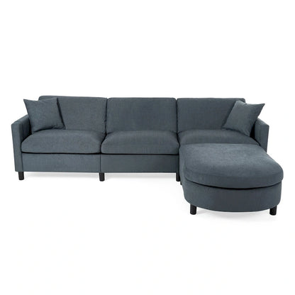 107.87 Sectional Sofa with Ottoman, Removable Cushions and Armrest Pockets, Dark Gray