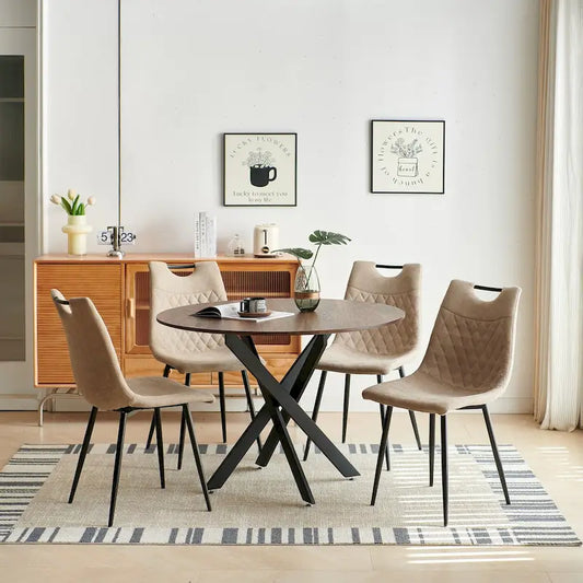 1+4.5 Pieces Dining Set, 42.1 Table Metal Leg Mid-century Dining Table For 4-6 People With Mdf Table Top, Pedestal Dining Table