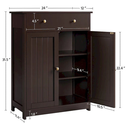 Yaheetech Free Standing Bathroom Cabinet with 1 Drawer 2 Doors