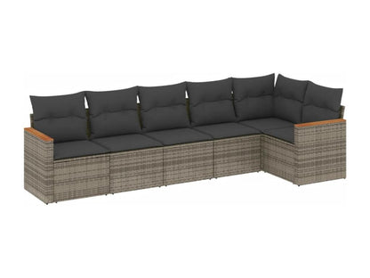 6-piece garden furniture set with grey resin wicker cushions 39295AAZN