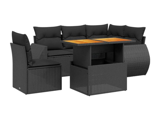 6-piece garden furniture set with cushions, black resin wicker, 89928LEQS