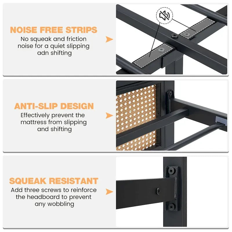 Modern Style Cane Boho Bed Frames with Led Light