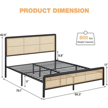 Modern Style Cane Boho Bed Frames with Led Light