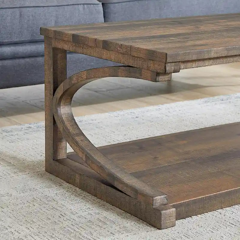 Unique Coffee Table, Solid Wood 23.8 Inch Modern Coffee Table Center Table With Storage, Solid Wood Special Shape Coffee Table