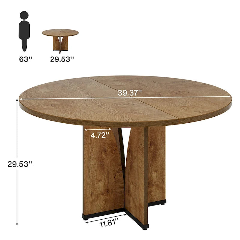 39.4-inch Round Dining Table with Wooden Tabletop for Kitchen Dining Room
