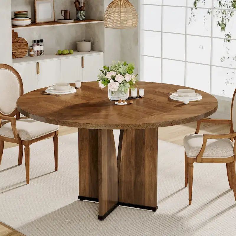 39.4-inch Round Dining Table with Wooden Tabletop for Kitchen Dining Room