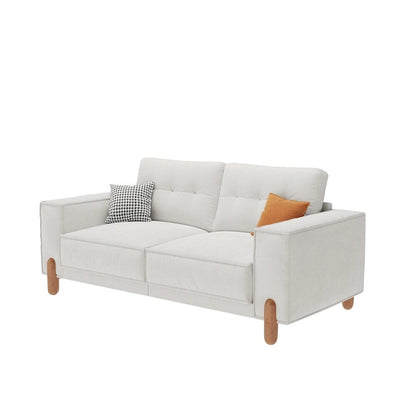 Modern Teddy Fabric Upholstered Sofa w/ Wood Legs and 2 Pillows