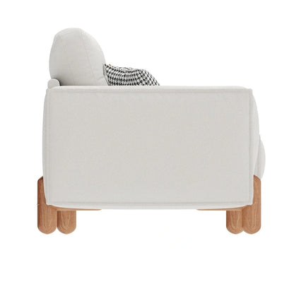 Modern Teddy Fabric Upholstered Sofa w/ Wood Legs and 2 Pillows