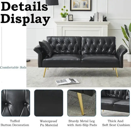 Faux Leather Sofa Bed with Adjustment Armrest