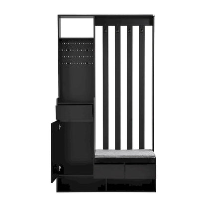 39.3Wx70.8H Hall Tree Storage with Cushioned Storage Bench,Multifunctional Hallway Shoe Cabinet,Pegboard,Coat Rack,4 Hooks