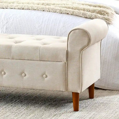 62 Bedroom Tufted Button Storage Bench, Modern Fabric Upholstered Ottoman, Window Bench, Rolled Arm Design for Bedroom