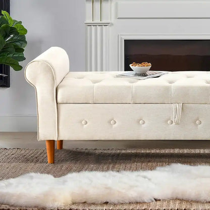 62 Bedroom Tufted Button Storage Bench, Modern Fabric Upholstered Ottoman, Window Bench, Rolled Arm Design for Bedroom