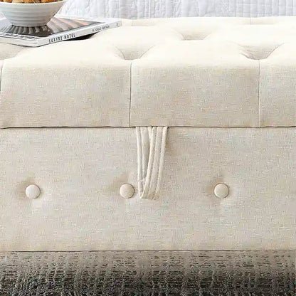 62 Bedroom Tufted Button Storage Bench, Modern Fabric Upholstered Ottoman, Window Bench, Rolled Arm Design for Bedroom