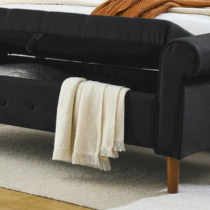 62 Bedroom Tufted Button Storage Bench, Modern Fabric Upholstered Ottoman, Window Bench, Rolled Arm Design for Bedroom