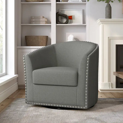 Modern Nailhead Upholstered Linen Swivel Accent Chair