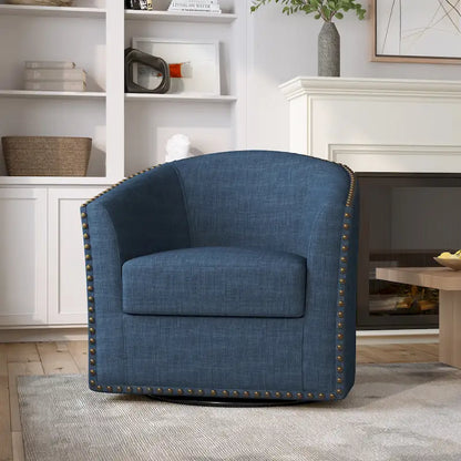 Modern Nailhead Upholstered Linen Swivel Accent Chair