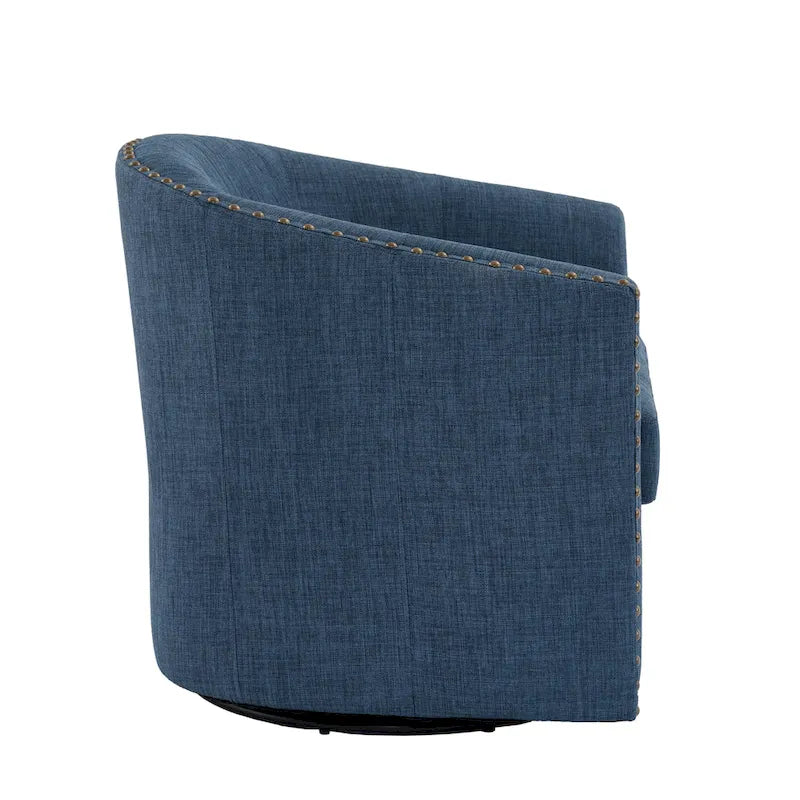 Modern Nailhead Upholstered Linen Swivel Accent Chair