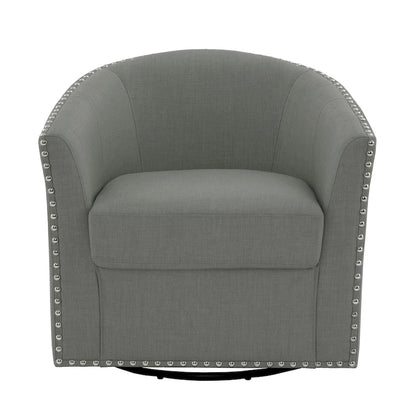 Modern Nailhead Upholstered Linen Swivel Accent Chair