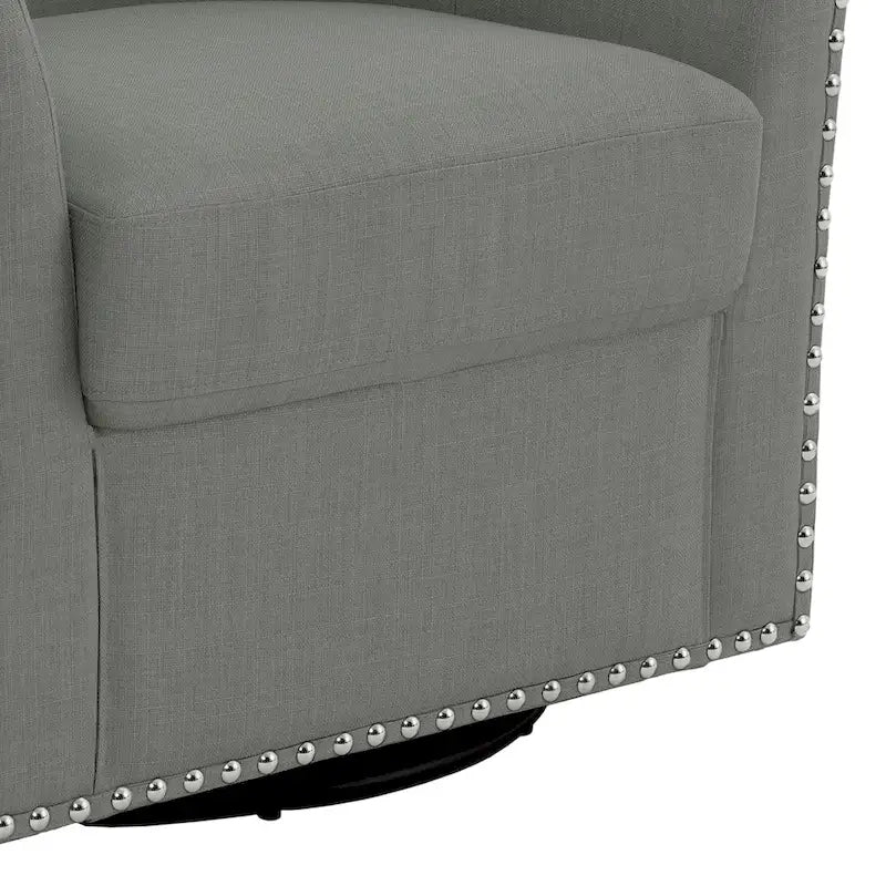 Modern Nailhead Upholstered Linen Swivel Accent Chair