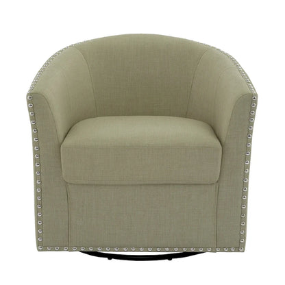 Modern Nailhead Upholstered Linen Swivel Accent Chair