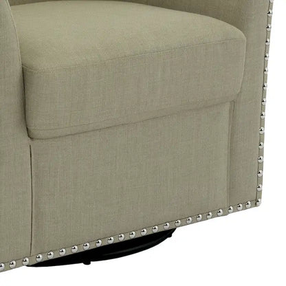 Modern Nailhead Upholstered Linen Swivel Accent Chair