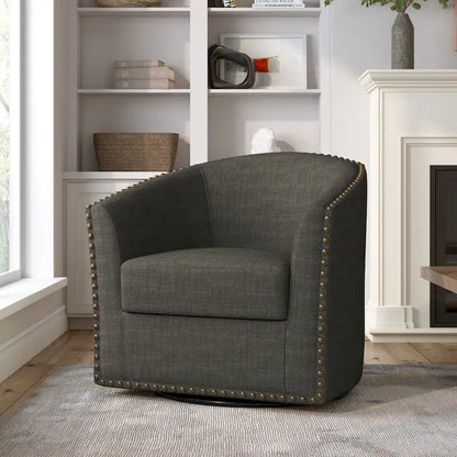 Modern Nailhead Upholstered Linen Swivel Accent Chair