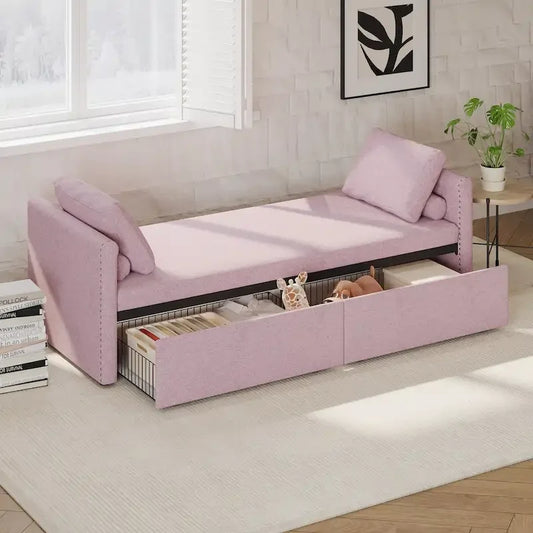 Modern Upholstered Chaise Lounger Daybed Small Single Daybed with 2 Drawers