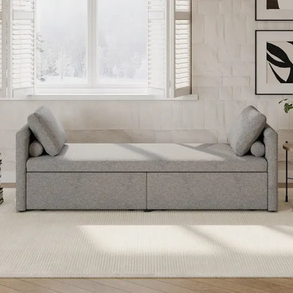 Modern Upholstered Chaise Lounger Daybed Small Single Daybed with 2 Drawers