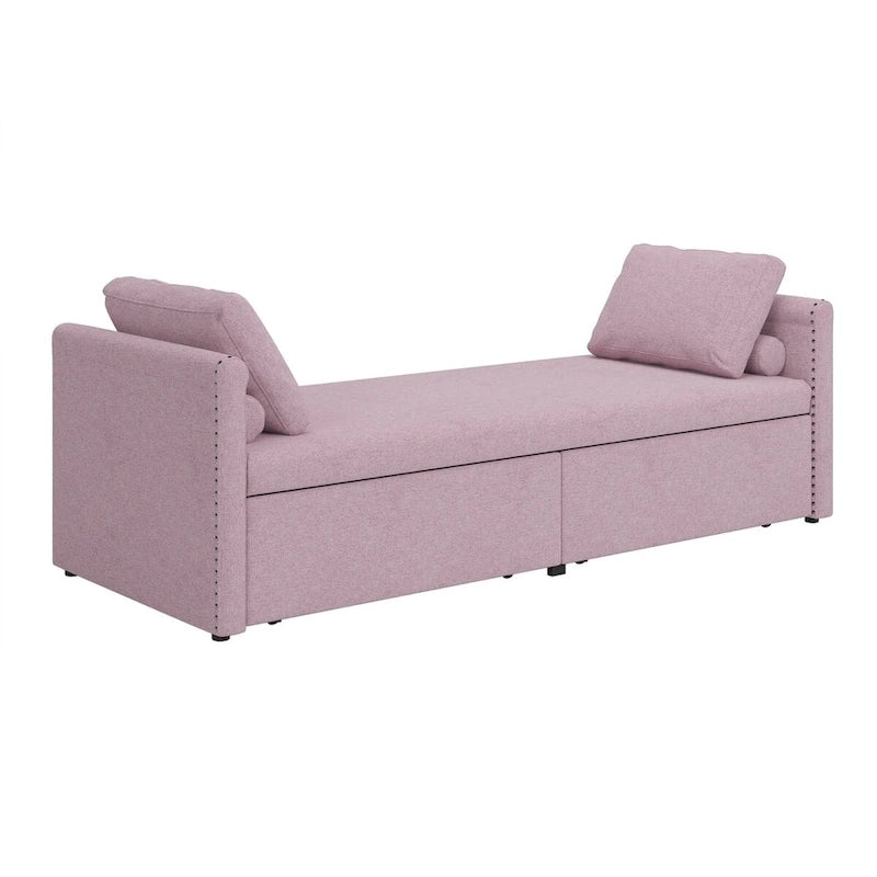 Modern Upholstered Chaise Lounger Daybed Small Single Daybed with 2 Drawers