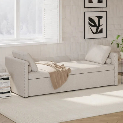 Modern Upholstered Chaise Lounger Daybed Small Single Daybed with 2 Drawers