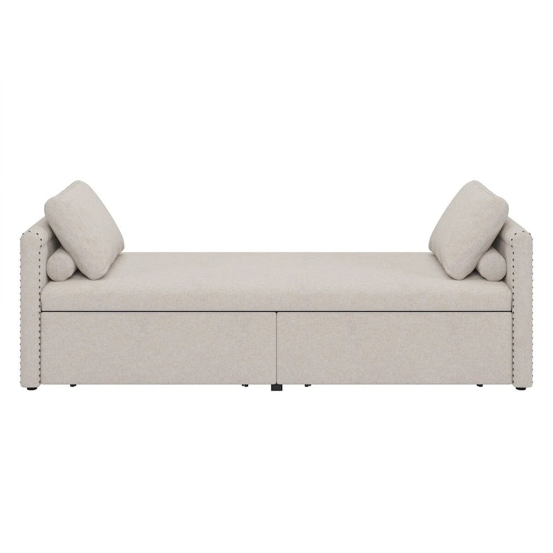 Modern Upholstered Chaise Lounger Daybed Small Single Daybed with 2 Drawers