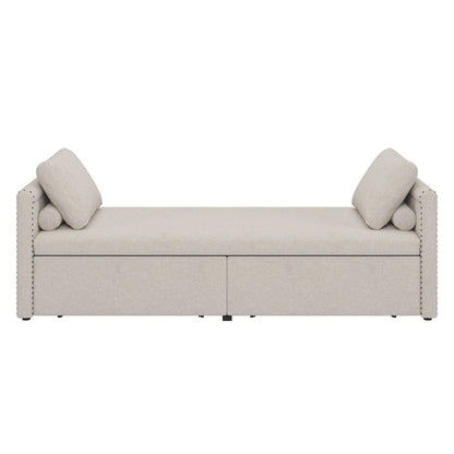 Modern Upholstered Chaise Lounger Daybed Small Single Daybed with 2 Drawers