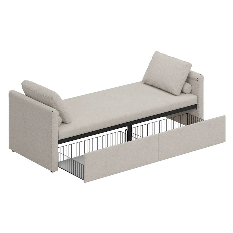 Modern Upholstered Chaise Lounger Daybed Small Single Daybed with 2 Drawers