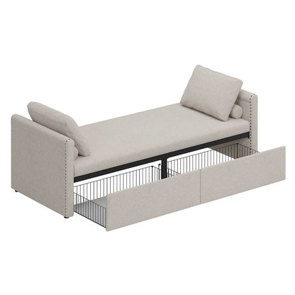 Modern Upholstered Chaise Lounger Daybed Small Single Daybed with 2 Drawers