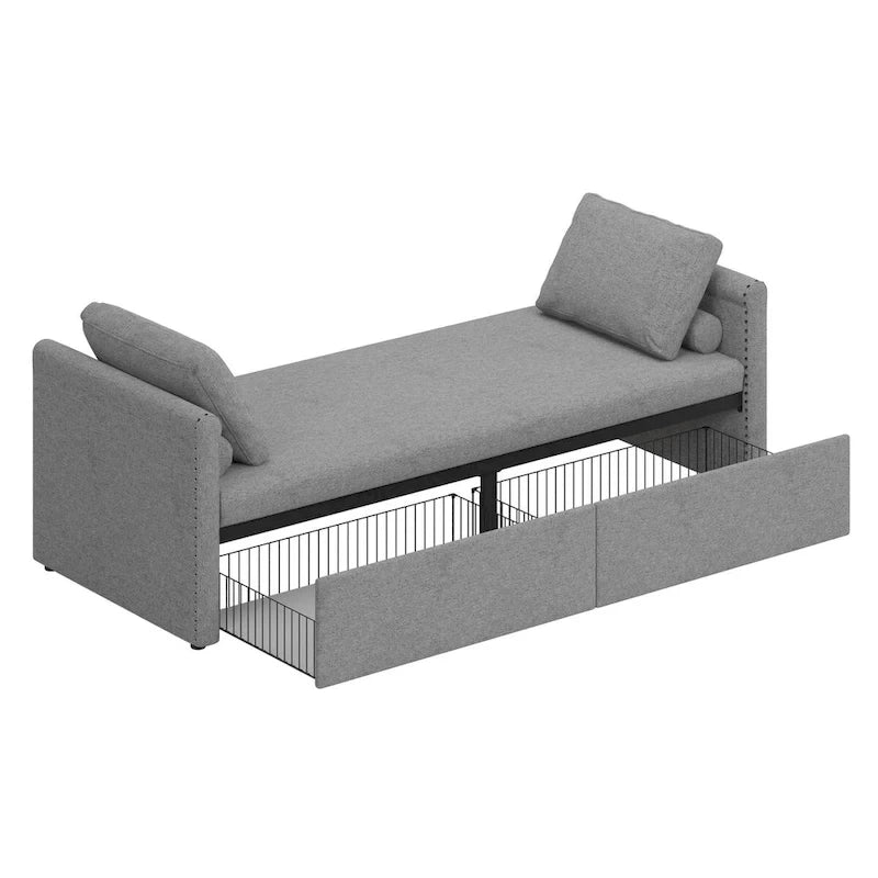 Modern Upholstered Chaise Lounger Daybed Small Single Daybed with 2 Drawers