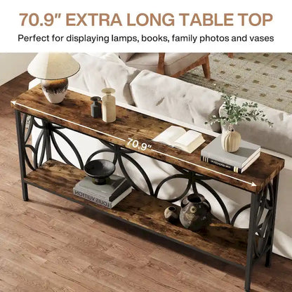 Extra Long Sofa Table with Metal Frame &amp; Rustic Wood Finish - 70.86 L x 11.81 W x 31.88 H